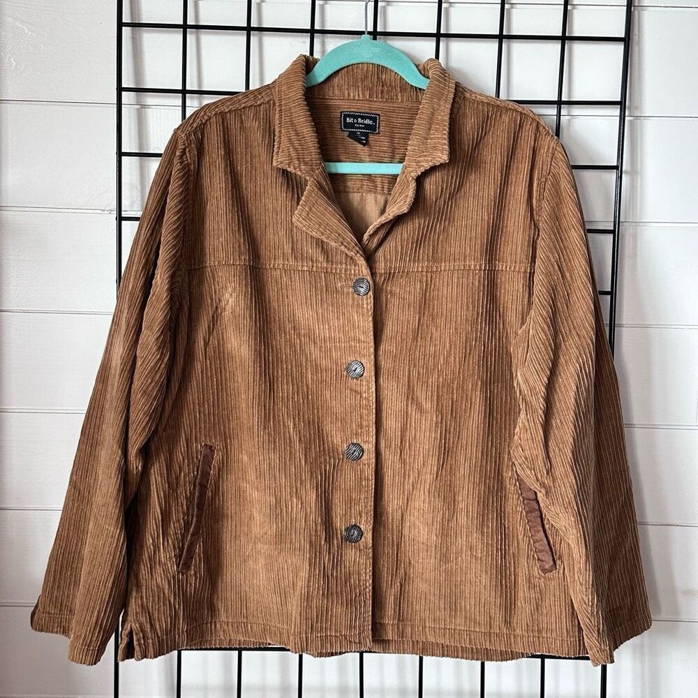 Bit & Bridle For Her Corduroy Jacket Womens 1X Tan‎ Fall Coastal Grandma Boho